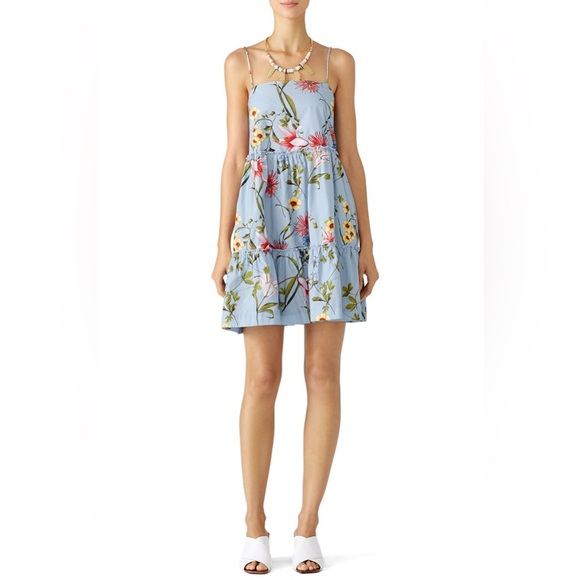 Nicholas Pastel Blue Floral Print Babydoll Mini Dress - Picture 4 of 16